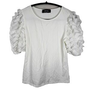 Fab*rik Puff Sleeve XS Tee Womens White Short Sleeve Pullover Officecore Blouse